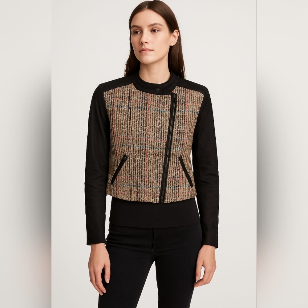 Theory Silk & Goat Suede Combo Moto Jacket – Size 4